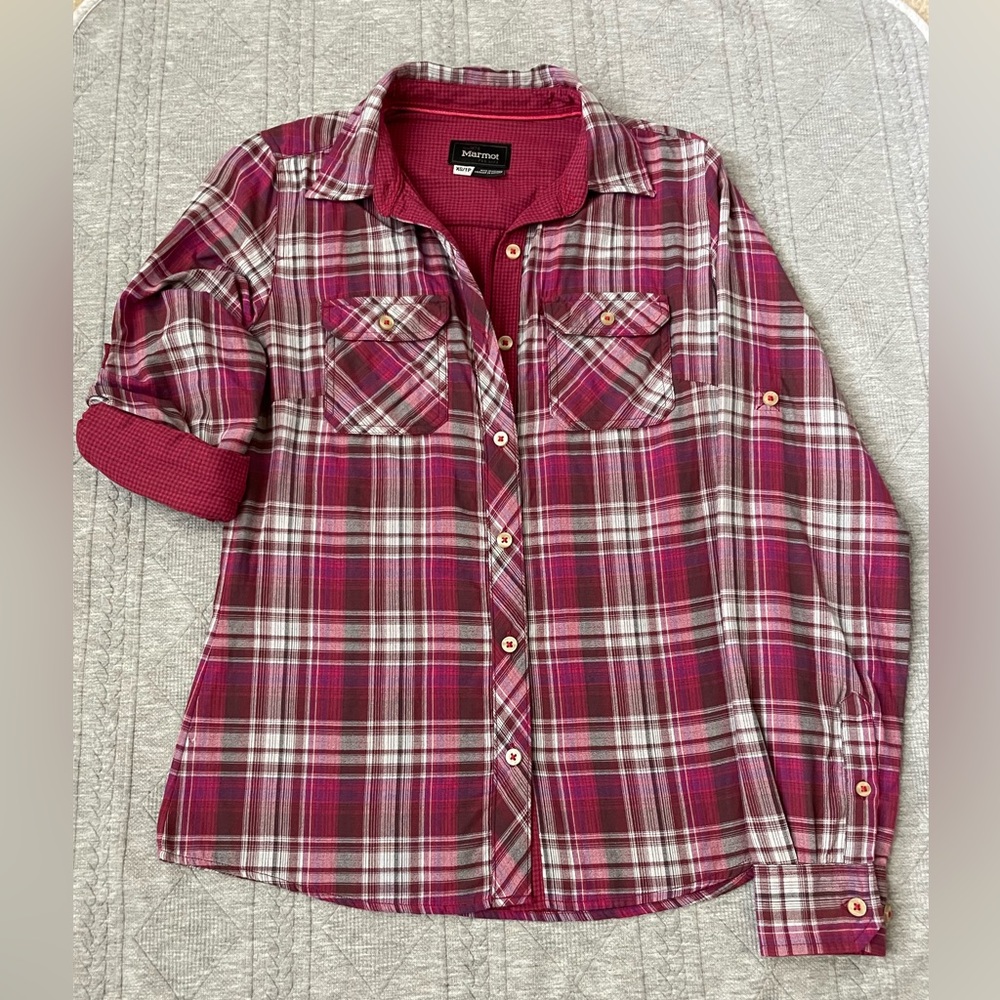 Marmot - XS double layered button down plaid shirt